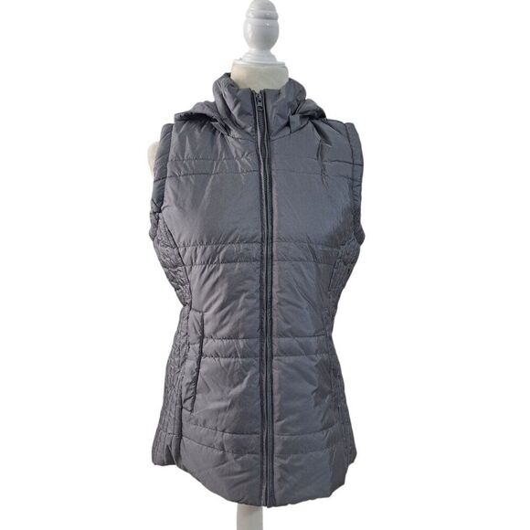 New York & Co Women's Grey Hooded Puffer Vest Fall Winter Outdoor Sz Small - Picture 2 of 9